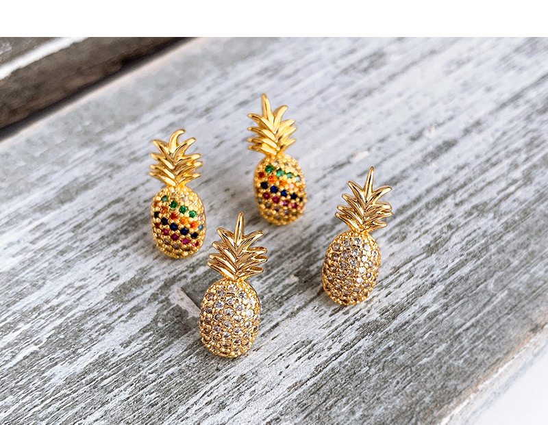 Fashion White Copper Inlaid Zircon Pineapple Stud Earrings,Earrings