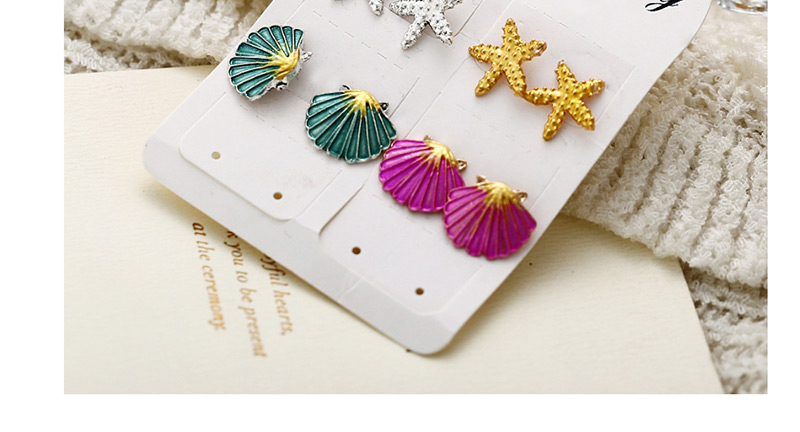 Fashion Color Symmetrical Starfish Shell Stud Earrings 4 Pairs,Stud Earrings
