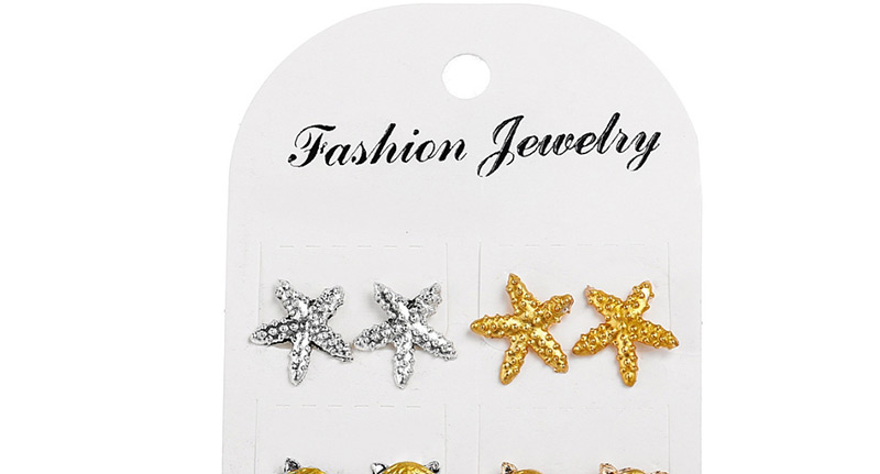Fashion Color Symmetrical Starfish Shell Stud Earrings 4 Pairs,Stud Earrings