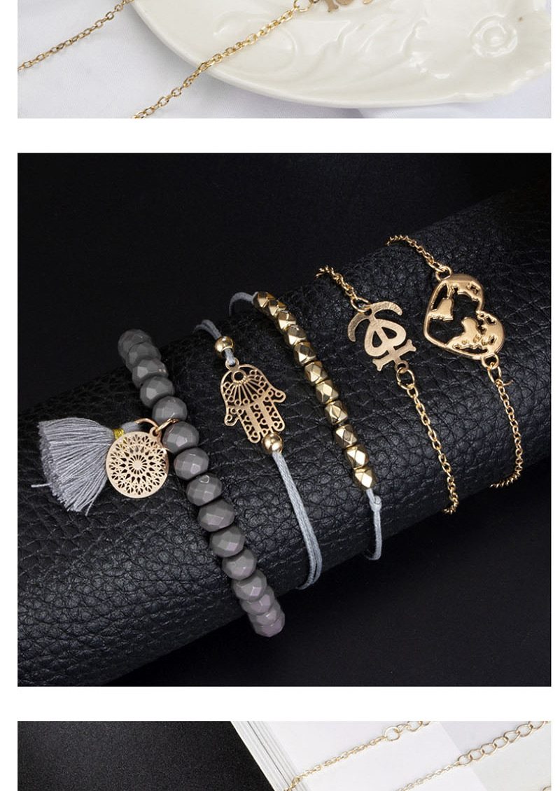 Fashion Gold Palm Love Map Circle Tassel Bracelet Five-piece,Fashion Bracelets