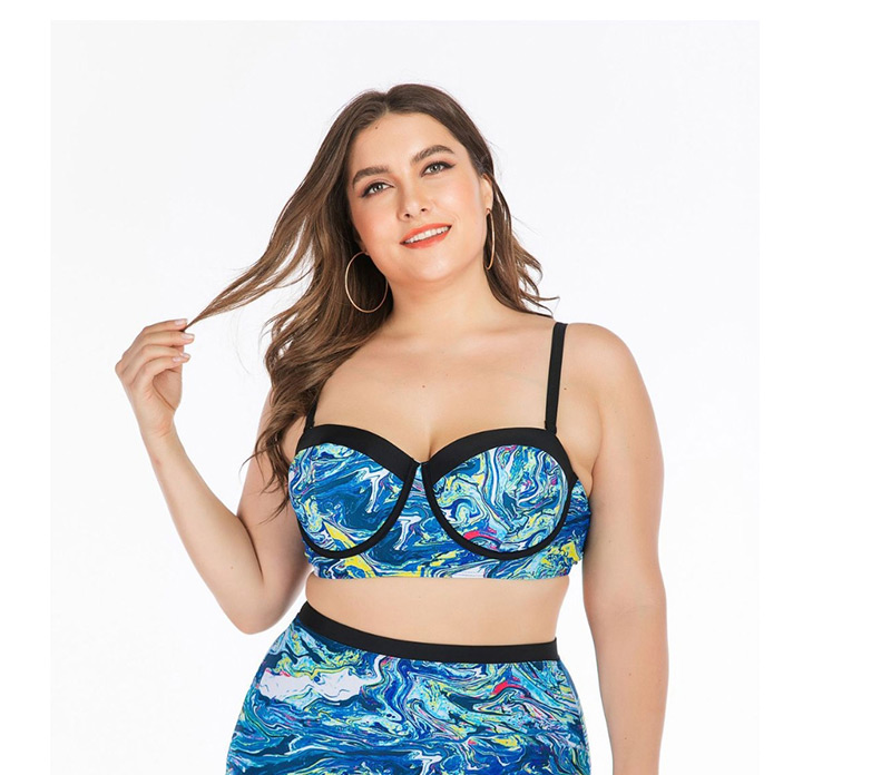 Fashion Blue Big Cup Swimsuit,Swimwear Plus Size