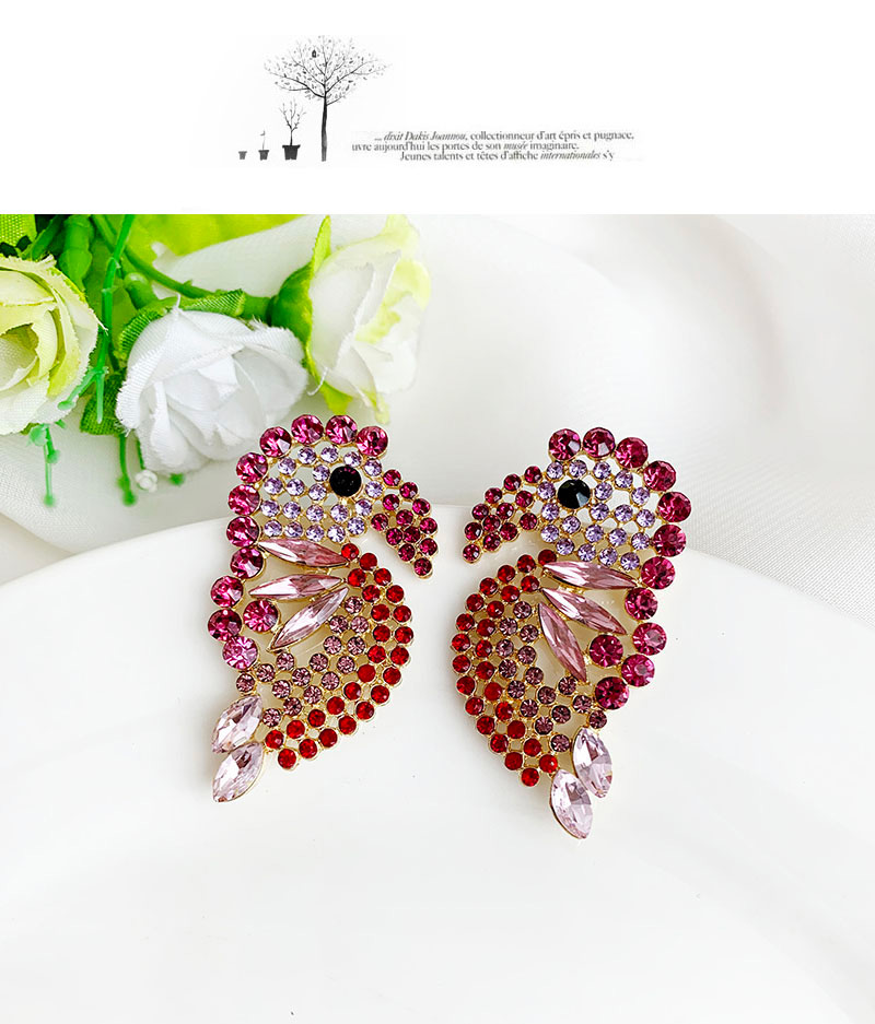 Fashion Purple Alloy-studded Woodpecker Stud Earrings,Stud Earrings
