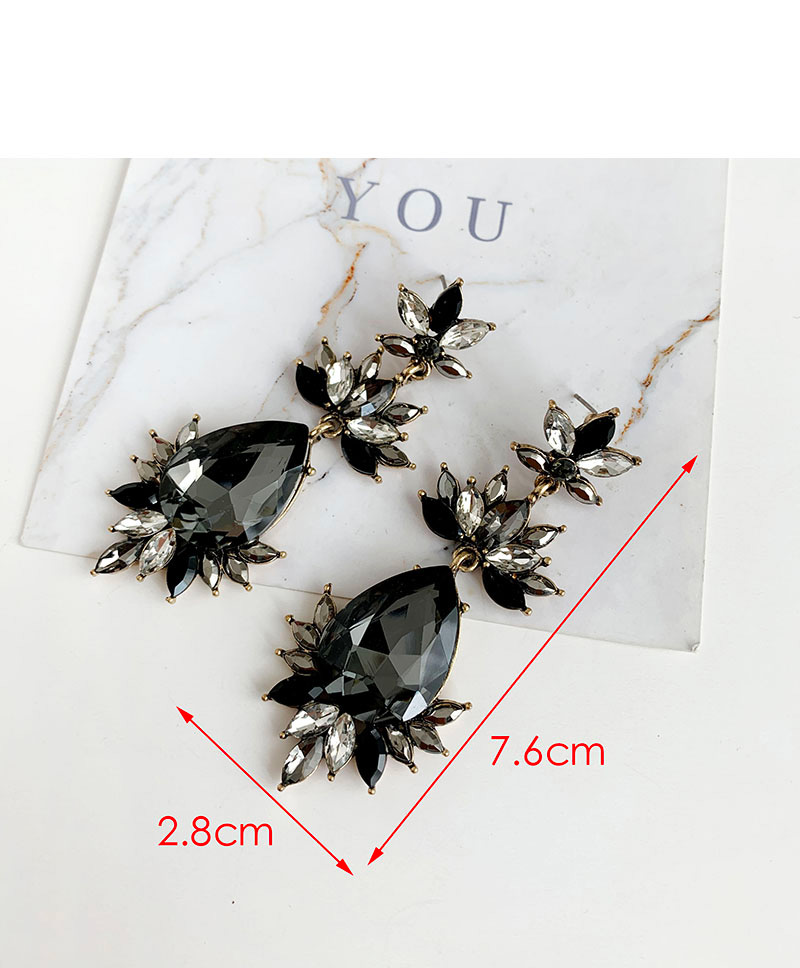 Fashion Black Alloy Diamond-drilled Drop-shaped Diamond Stud Earrings,Drop Earrings