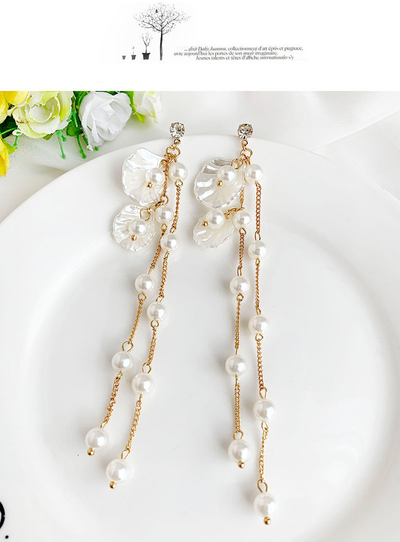 Fashion White Alloy Pearl Shell Earrings,Drop Earrings