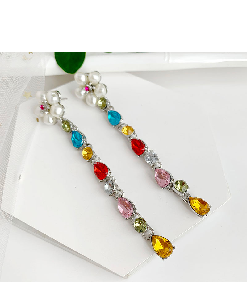 Fashion Gold + Color Alloy Pearl Flower Stud Earrings,Drop Earrings