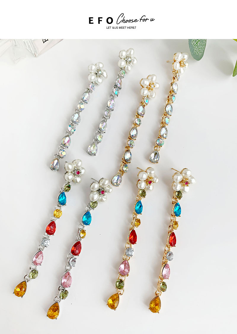 Fashion Silver + Color Alloy Pearl Flower Stud Earrings,Drop Earrings