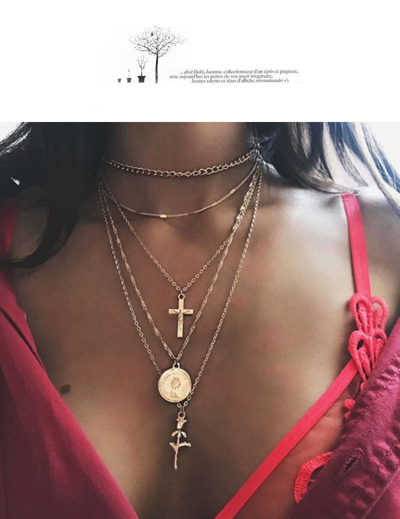 Fashion Gold Alloy Cross Multilayer Necklace,Multi Strand Necklaces