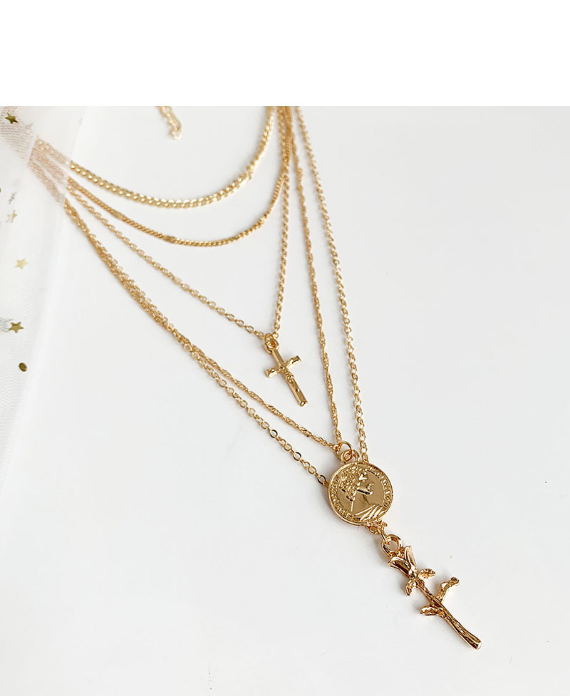 Fashion Gold Alloy Cross Multilayer Necklace,Multi Strand Necklaces