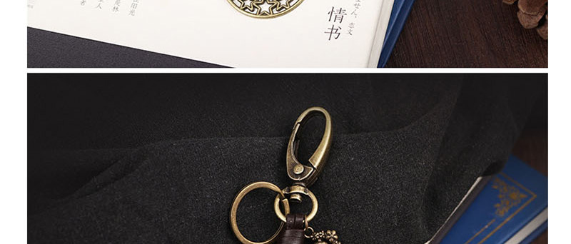 Fashion Bronze Alloy Hollow Five-pointed Star Symbol Doll Flower Glass Keychain,Fashion Keychain