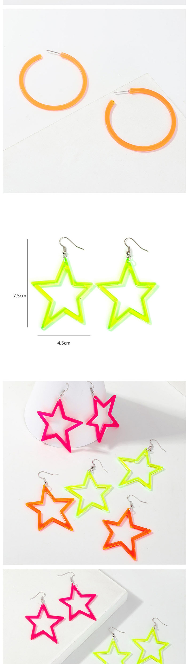Fashion Rose Red C-shaped Star Fluorescent Earrings,Drop Earrings