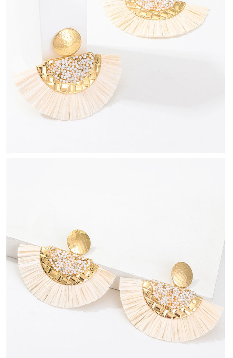 Fashion Beige Scalloped Lafite Alloy With Beads Earrings,Drop Earrings