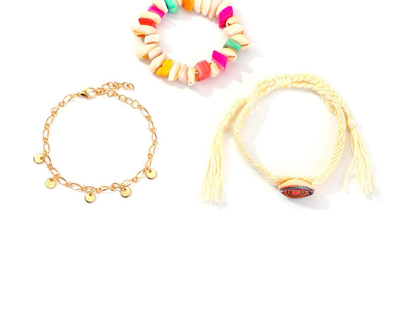 Fashion Color Silk Screen Shell Stone Woven Bracelet 3 Piece Set,Fashion Bracelets