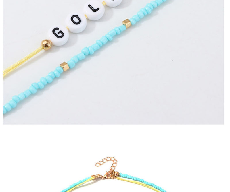 Fashion Gold + Blue Letter M Beads Woven N Necklace Set,Beaded Necklaces