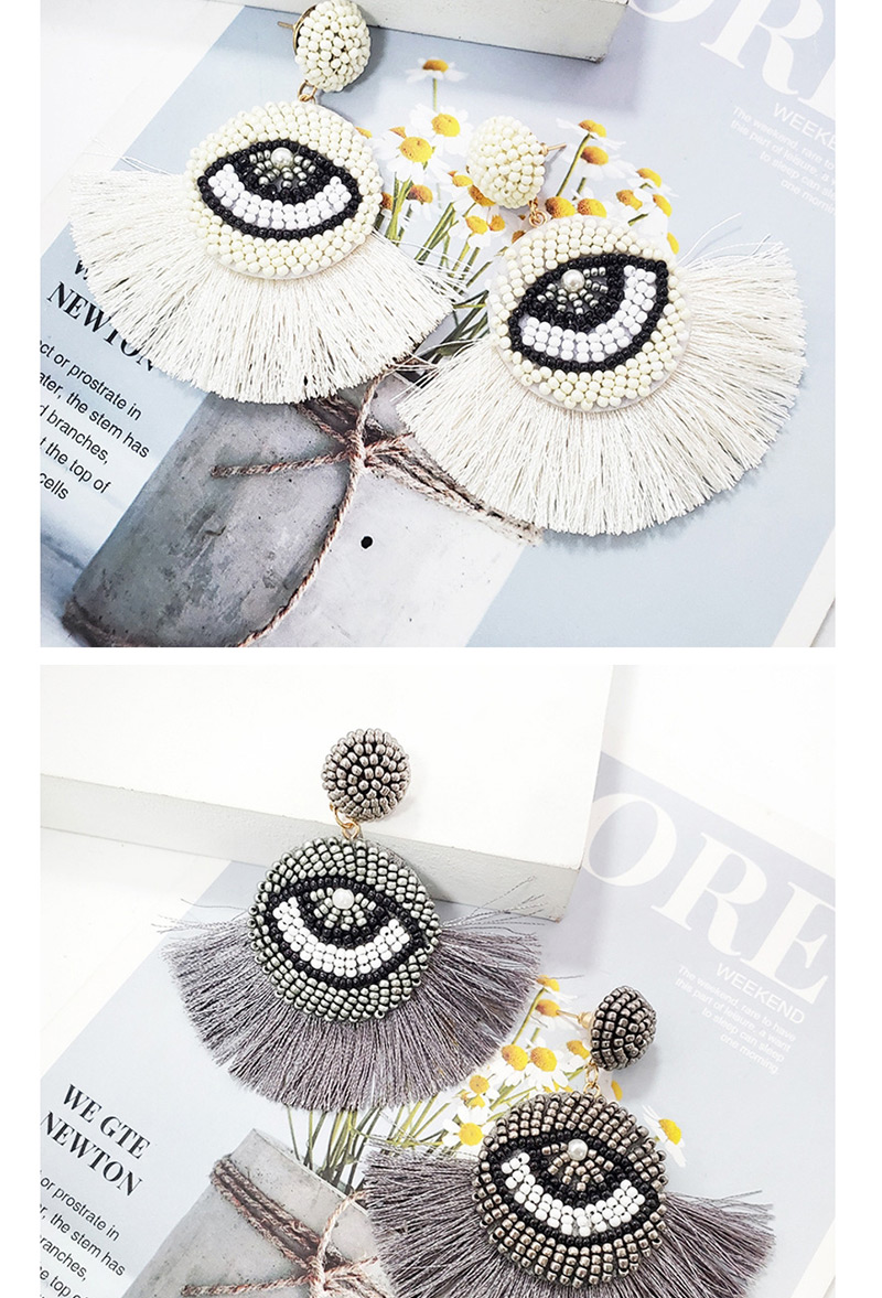 Fashion Gray Tasseled Beads Eye Studs,Drop Earrings