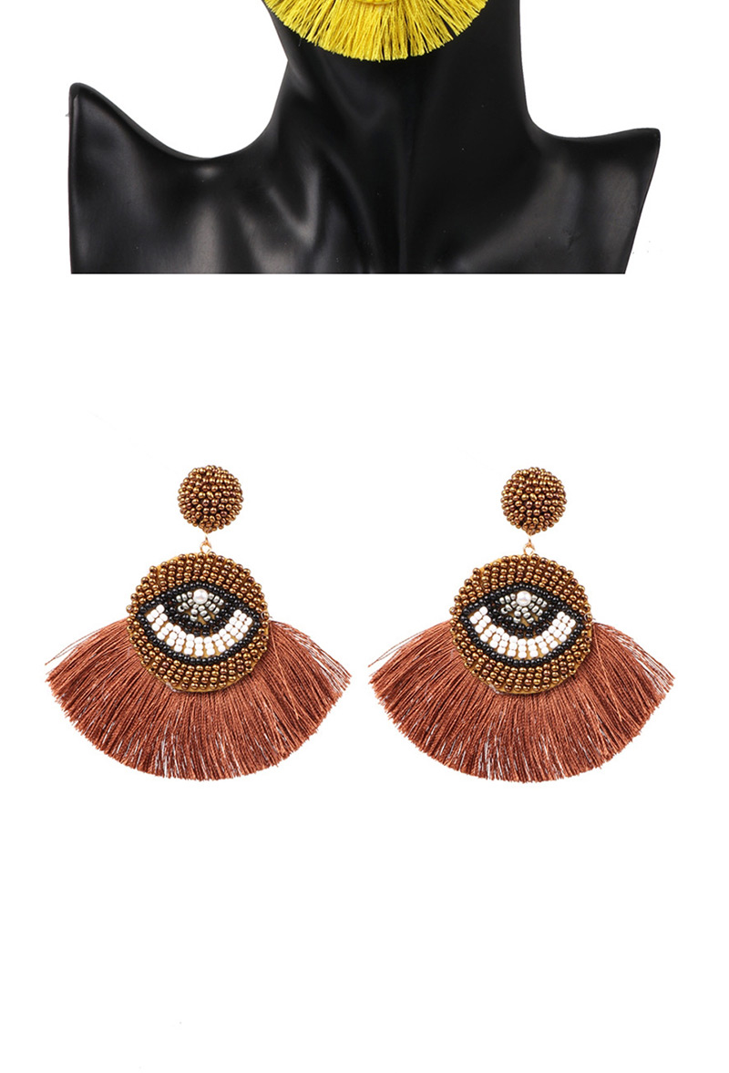 Fashion Brown Tasseled Beads Eye Studs,Drop Earrings