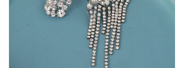 Fashion Silver Fully-studded Asymmetric Tassel Earrings,Drop Earrings