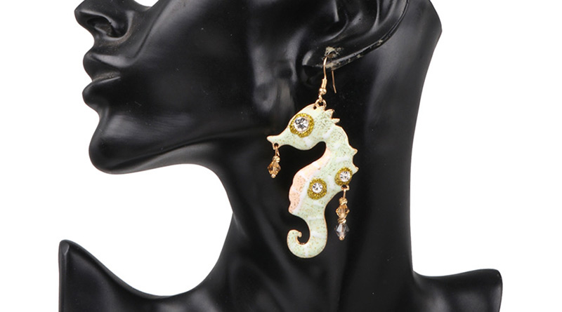 Fashion Pink + Green Asymmetrical Fish Seahorse Earrings,Drop Earrings
