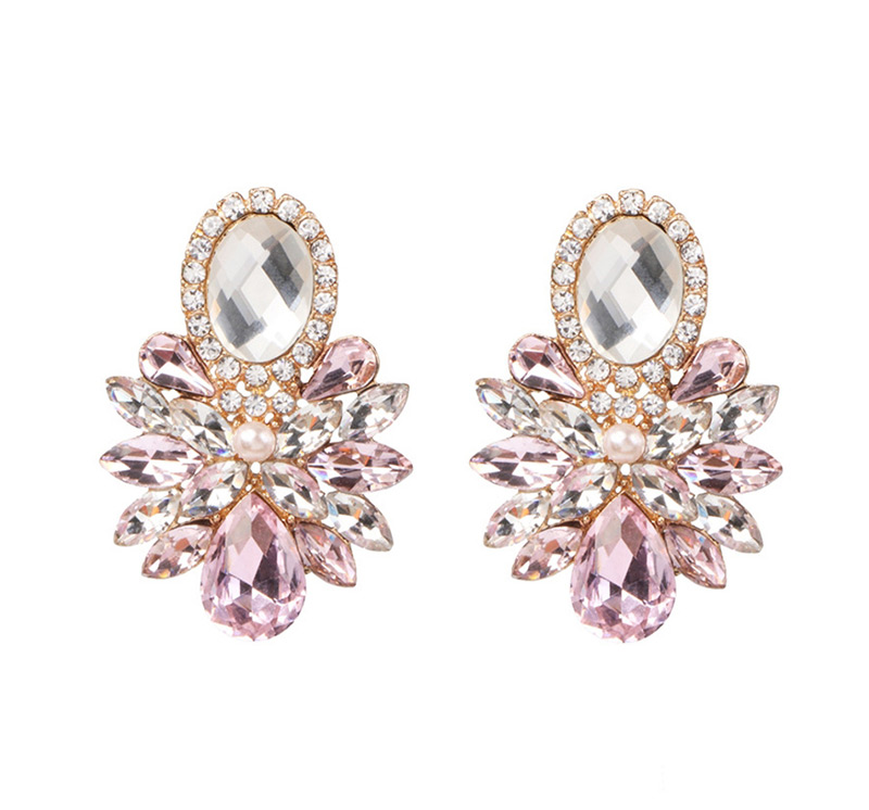 Fashion Pink Diamond Glass Flower Earrings,Stud Earrings