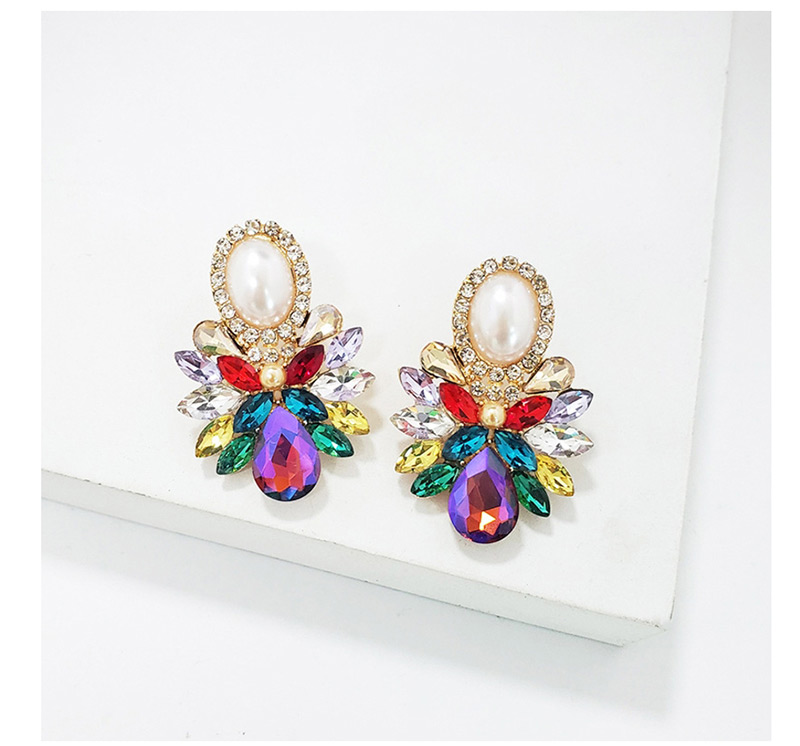 Fashion Pink Diamond Glass Flower Earrings,Stud Earrings