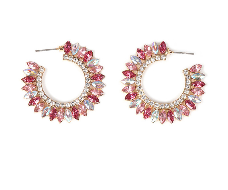 Fashion Pink C-shaped Sun Flower Earrings,Hoop Earrings