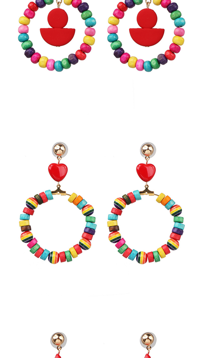 Fashion Heart-shaped Pink Blue Wooden Colored Geometric Earrings,Drop Earrings