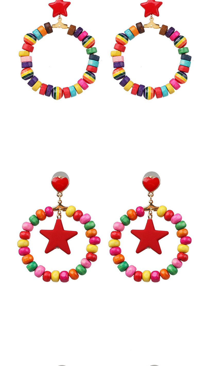 Fashion Heart-shaped Pink Blue Wooden Colored Geometric Earrings,Drop Earrings