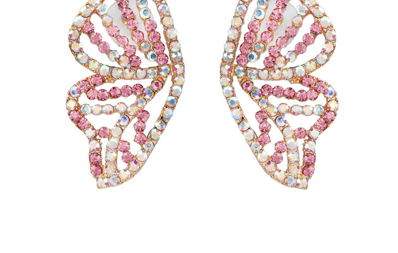 Fashion Pink Butterfly Wings And Diamond Earrings,Stud Earrings
