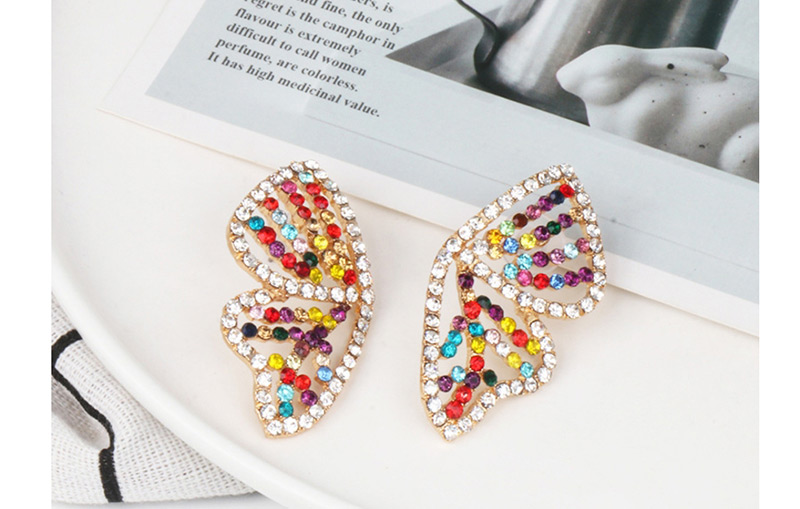 Fashion Pink Butterfly Wings And Diamond Earrings,Stud Earrings