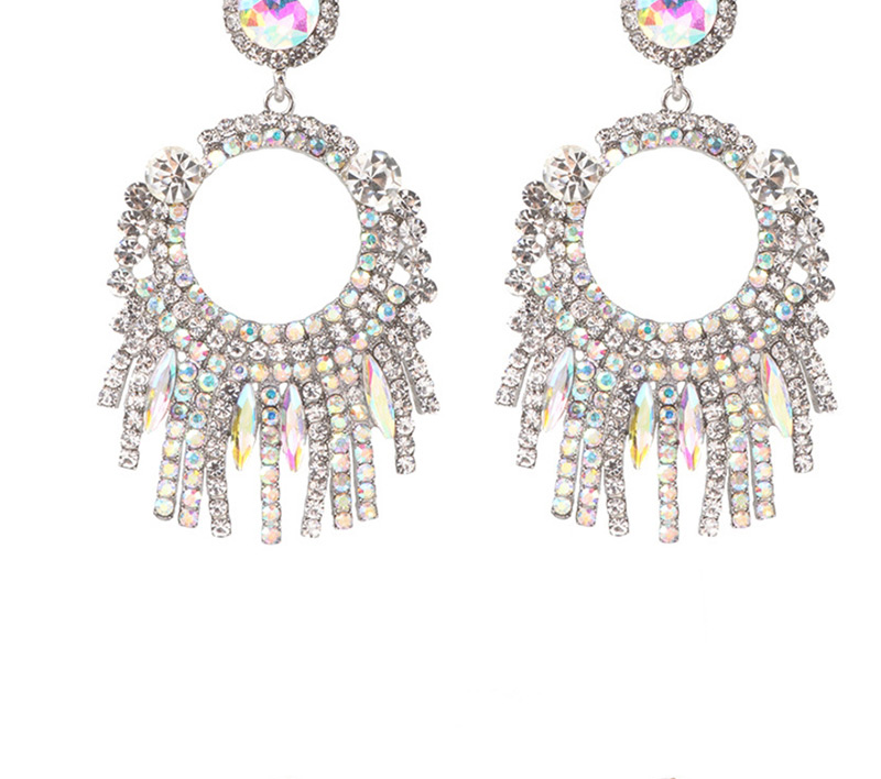 Fashion Ab Color Geometric Circle Fringed Stud Earrings,Drop Earrings