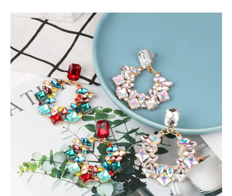 Fashion Ab Color Glass Drill Flower With Diamond Stud Earrings,Drop Earrings