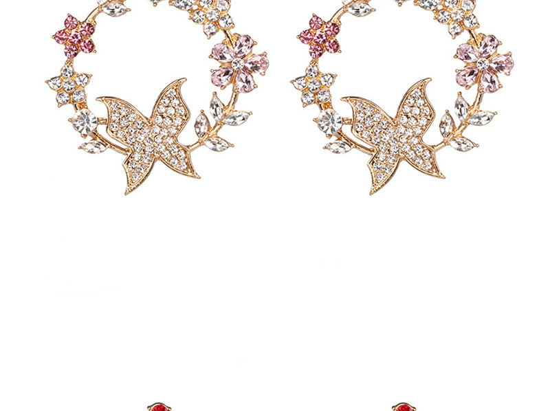 Fashion Red Color Geometric Wreath Butterfly Stud Earrings,Drop Earrings