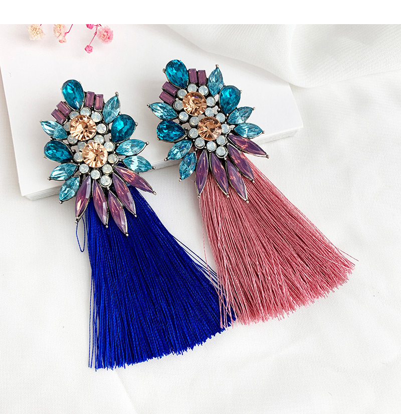 Fashion Leather Pink + Light Blue Alloy Diamond Geometry Tassel Earrings,Drop Earrings