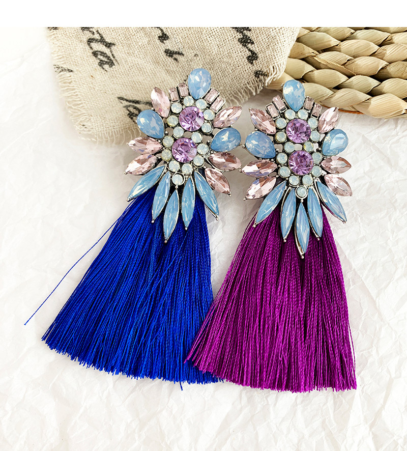 Fashion Leather Pink + Light Blue Alloy Diamond Geometry Tassel Earrings,Drop Earrings