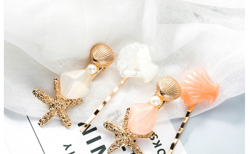Fashion Red Powder Alloy Resin Starfish Shell Hairpin Two-piece,Hairpins