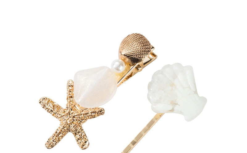 Fashion White Alloy Resin Starfish Shell Hairpin Two-piece,Hairpins
