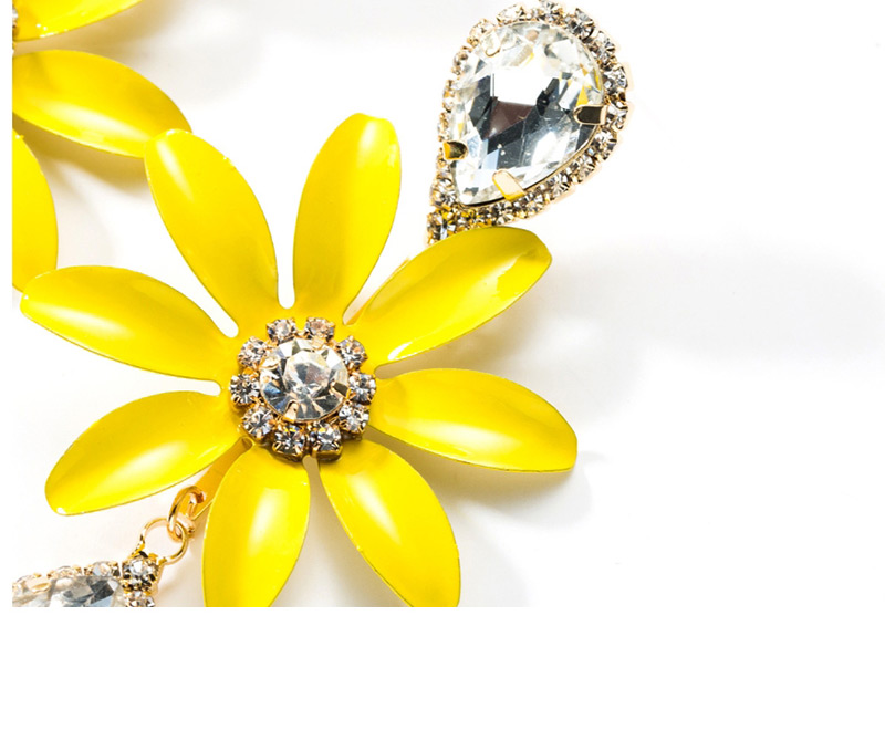 Fashion Yellow Drop Oil Flower Drop Shaped Diamond  Silver Needle Earrings,Drop Earrings
