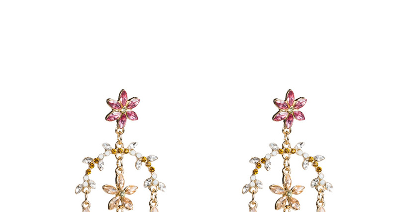 Fashion Pink Acrylic Diamond Floral Tassel Earrings,Drop Earrings