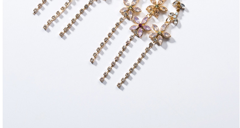 Fashion Pink Acrylic Diamond Floral Tassel Earrings,Drop Earrings