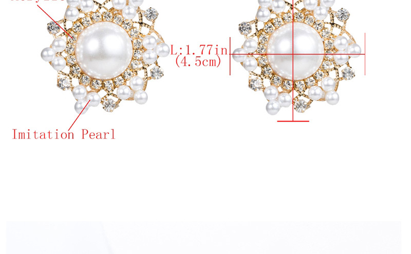 Fashion White  Silver Needle Acrylic Diamond Imitation Pearl Flower Earrings,Drop Earrings