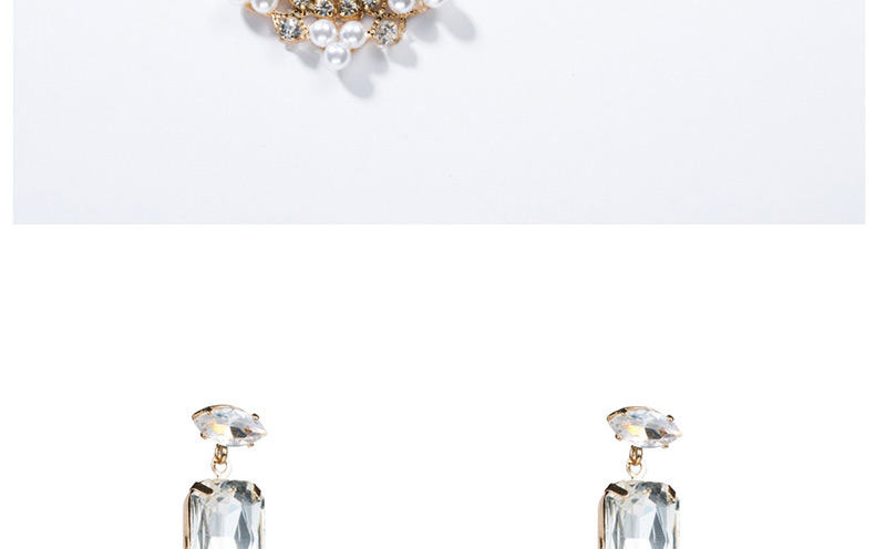 Fashion White  Silver Needle Acrylic Diamond Imitation Pearl Flower Earrings,Drop Earrings