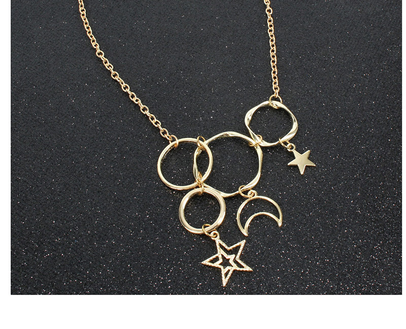Fashion Gold Hollow Multi-ring Circle Star Moon Necklace,Pendants