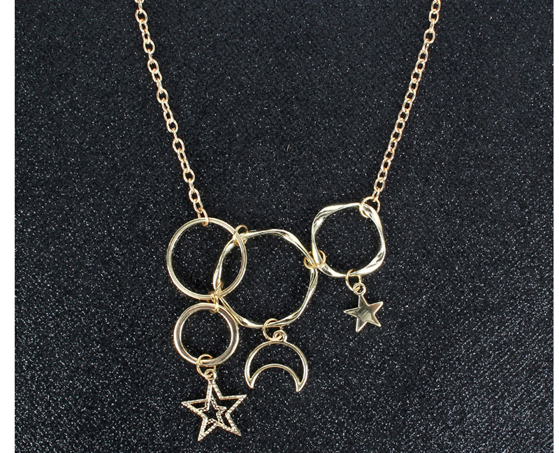 Fashion Gold Hollow Multi-ring Circle Star Moon Necklace,Pendants