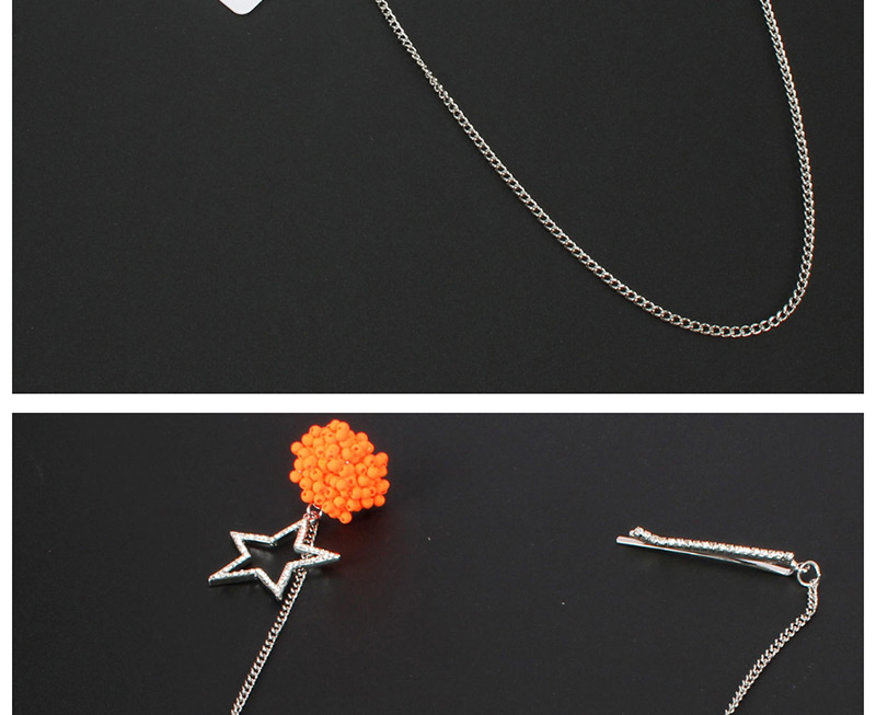 Fashion Orange Rice Beads Asymmetrical Star Earrings Hairpin Integrated,Drop Earrings