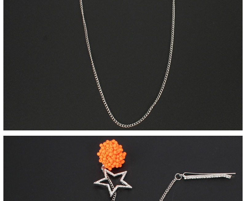 Fashion Orange Rice Beads Asymmetrical Star Earrings Hairpin Integrated,Drop Earrings