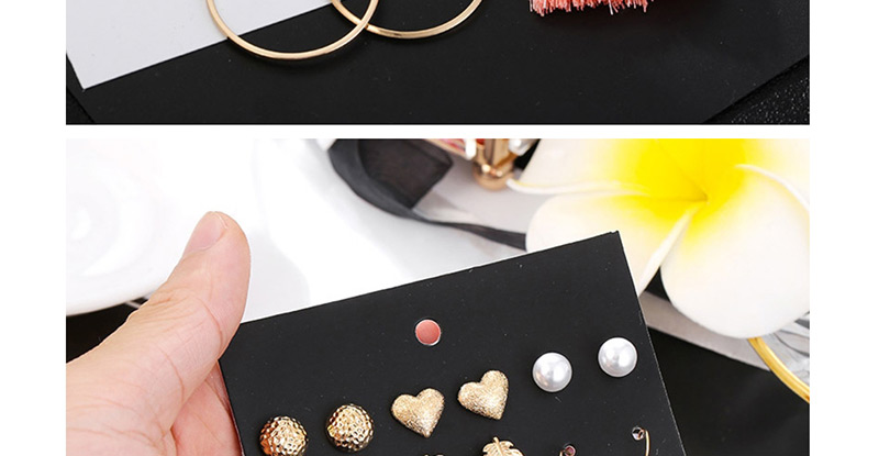 Fashion Gold Metal Leaf Pearl Shell Heart Shaped Tassel Stud Earring Set,Earrings set