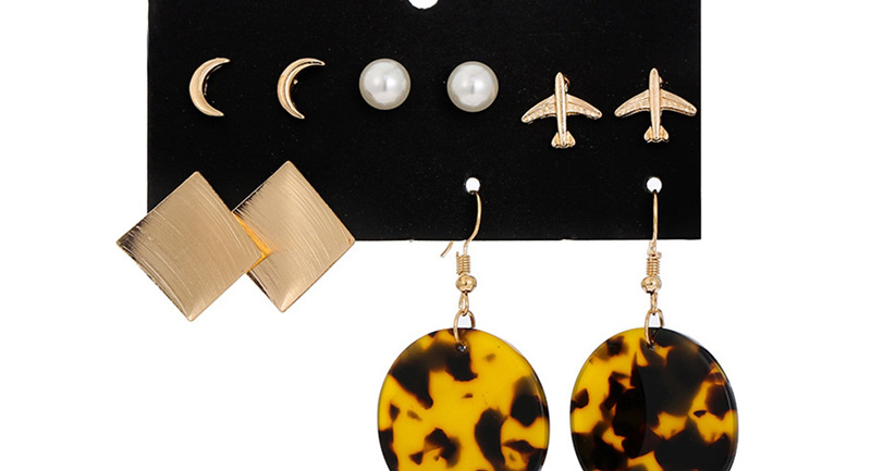 Fashion Gold Metal Airplane Pearl Matte Earrings Set 5 Pairs,Earrings set