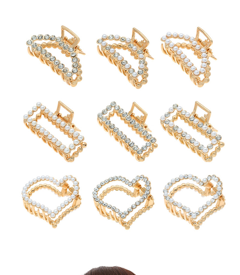 Fashion Curved Full Diamond Diamond Geometric Alloy Diamond Pearl Grip Trumpet,Hair Claws