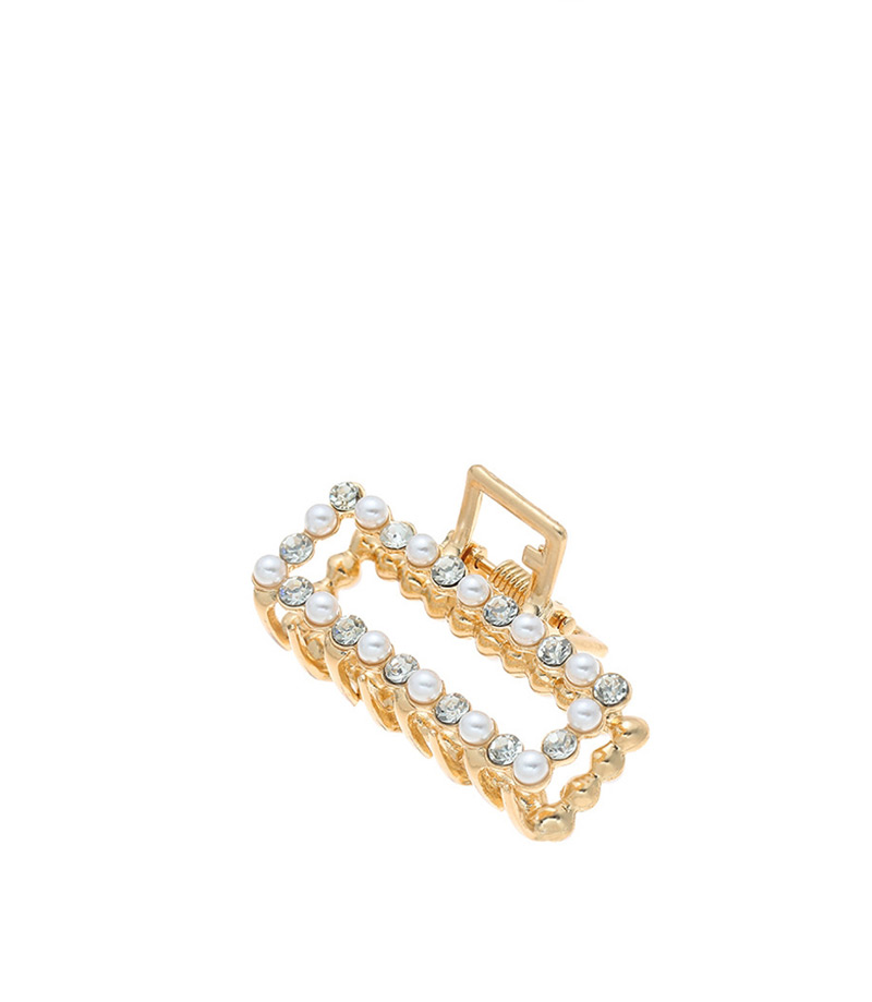 Fashion Rectangular Pearl + Rhinestone Geometric Alloy Diamond Pearl Grip Trumpet,Hair Claws