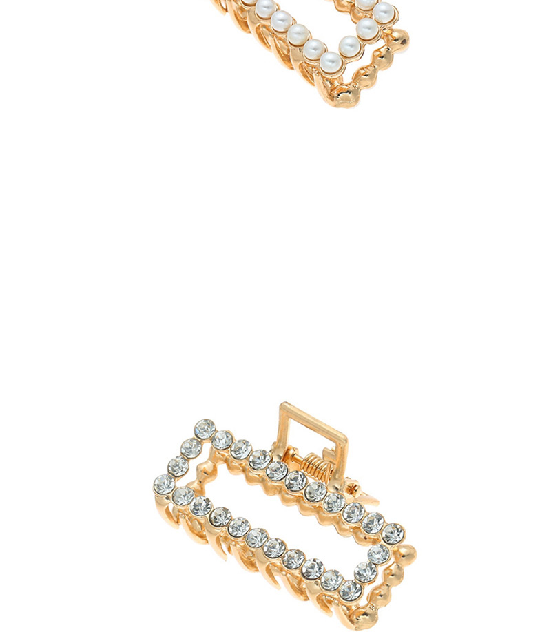 Fashion Rectangular Full Diamond Geometric Alloy Diamond Pearl Grip Trumpet,Hair Claws