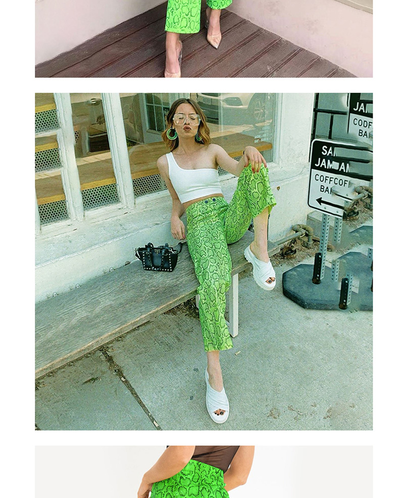 Fashion Fluorescent Green Snake Print Trousers,Pants